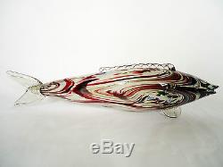 Vintage 1960's Murano Glass End of Day Wear Fish Red White Blue Green, Large