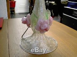 Vintage 1960's Murano Lamp Base Silver Feck & Applied Flowers In V. G. C. Unused