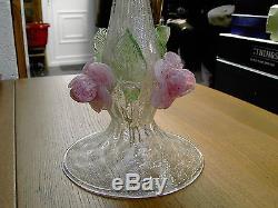 Vintage 1960's Murano Lamp Base Silver Feck & Applied Flowers In V. G. C. Unused