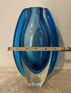 Vintage 1960s MURANO Flavio Poli Sommerso Art Glass Winged Vase Deep Rich Blue