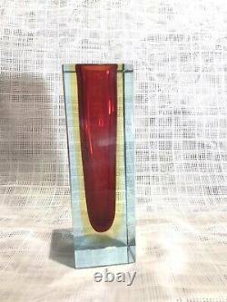 Vintage 1960s Mandruzzato Multi Rich Sommerso Murano Faceted Art Glass Vase 12cm