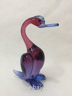 Vintage 1960s Mid Century Italian Murano Art Glass Duck Sculpture Blue & Purple