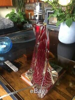 Vintage 1960s Murano Archimede Seguso Bullicante Lamp Base Red and Clear Glass