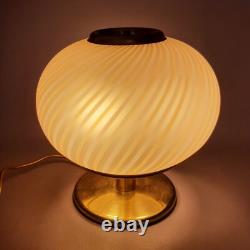 Vintage 1960s Striped Design Murano Glass Sphere Table Lamp Brass Base