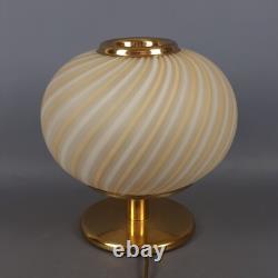 Vintage 1960s Striped Design Murano Glass Sphere Table Lamp Brass Base