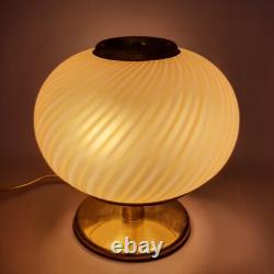 Vintage 1960s Striped Design Murano Glass Sphere Table Lamp Brass Base