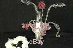 Vintage 1970 MURANO hand blown pink clear glass sconce wall light