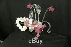 Vintage 1970 MURANO hand blown pink clear glass sconce wall light no2