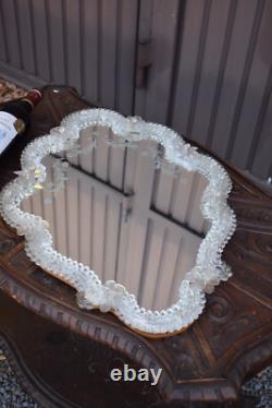 Vintage 1970 Murano glass flower wall mirror
