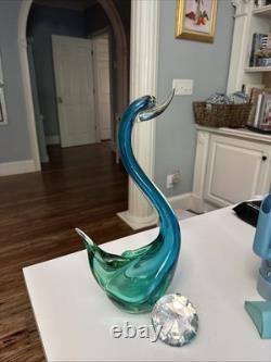Vintage 1970's Murano Glass Swan Figurine Hand Blown Standing Over 16! No Chips