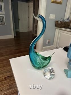 Vintage 1970's Murano Glass Swan Figurine Hand Blown Standing Over 16! No Chips