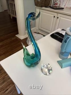 Vintage 1970's Murano Glass Swan Figurine Hand Blown Standing Over 16! No Chips