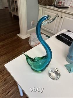 Vintage 1970's Murano Glass Swan Figurine Hand Blown Standing Over 16! No Chips