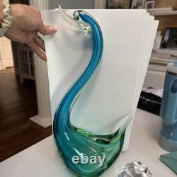 Vintage 1970's Murano Glass Swan Figurine Hand Blown Standing Over 16! No Chips