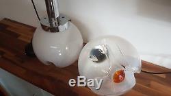 Vintage 1970s Mazzega Murano Glass Pendant Lights Mid Century Milk Glass Retro