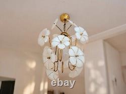 Vintage 1970s Murano Glass Chandelier Italian Floral Brass Pendant Light
