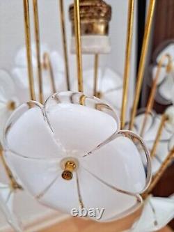 Vintage 1970s Murano Glass Chandelier Italian Floral Brass Pendant Light