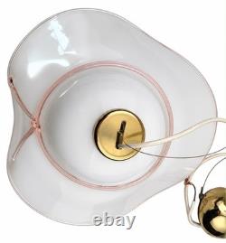 Vintage 1970s Murano Glass Pendant Light Vetri Style White Pink Ribbon 50
