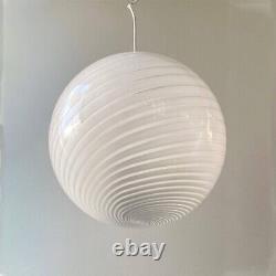 Vintage 1970s Murano White Swirl Glass Globe Chrome Pendant Light Kitchen Island