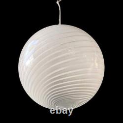 Vintage 1970s Murano White Swirl Glass Globe Chrome Pendant Light Kitchen Island