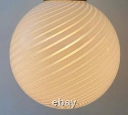 Vintage 1970s Murano White Swirl Glass Globe Chrome Pendant Light Kitchen Island