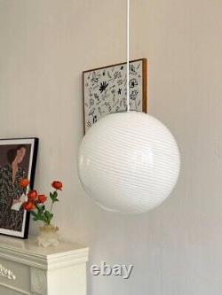 Vintage 1970s Murano White Swirl Glass Globe Chrome Pendant Light Kitchen Island