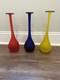Vintage 1980's Carlo Moretti Set Of 3 Murano Glass Vases Blue Red Yellow