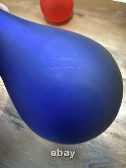Vintage 1980's Carlo Moretti Set Of 3 Murano Glass Vases Blue Red Yellow