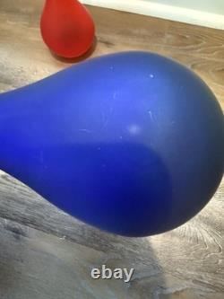 Vintage 1980's Carlo Moretti Set Of 3 Murano Glass Vases Blue Red Yellow