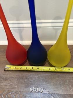 Vintage 1980's Carlo Moretti Set Of 3 Murano Glass Vases Blue Red Yellow