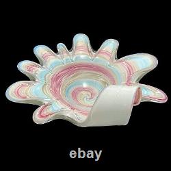 Vintage 1980s Fratelli Toso Murano Art Glass Cotton Candy Swirl Console Bowl