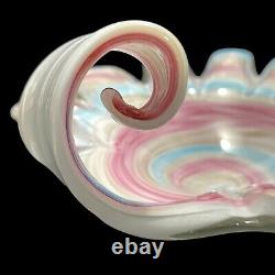 Vintage 1980s Fratelli Toso Murano Art Glass Cotton Candy Swirl Console Bowl