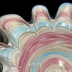 Vintage 1980s Fratelli Toso Murano Art Glass Cotton Candy Swirl Console Bowl