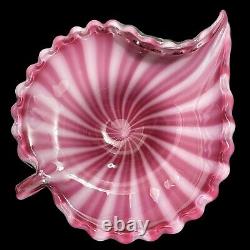 Vintage 1980s Fratelli Toso Murano Art Glass Pink and White Swirl Leaf Sculpture