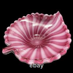 Vintage 1980s Fratelli Toso Murano Art Glass Pink and White Swirl Leaf Sculpture