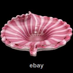 Vintage 1980s Fratelli Toso Murano Art Glass Pink and White Swirl Leaf Sculpture