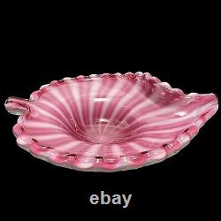 Vintage 1980s Fratelli Toso Murano Art Glass Pink and White Swirl Leaf Sculpture