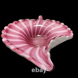 Vintage 1980s Fratelli Toso Murano Art Glass Pink and White Swirl Leaf Sculpture