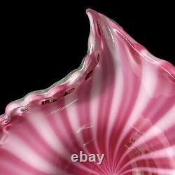 Vintage 1980s Fratelli Toso Murano Art Glass Pink and White Swirl Leaf Sculpture