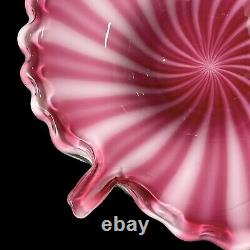 Vintage 1980s Fratelli Toso Murano Art Glass Pink and White Swirl Leaf Sculpture