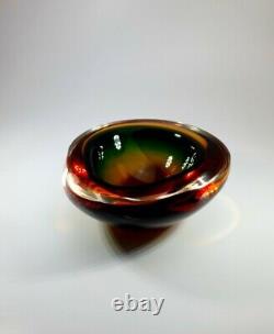 Vintage 1980s Geode Bowl Archimede Seguso Murano Multi Sommerso Cased Art Glass