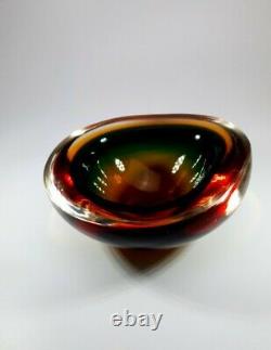 Vintage 1980s Geode Bowl Archimede Seguso Murano Multi Sommerso Cased Art Glass