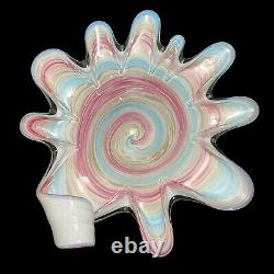 Vintage 1980s Murano Art Glass Blue Pink Bronze Cotton Candy Swirl Console Bowl