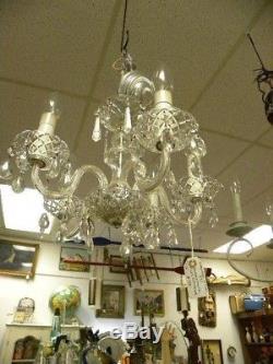Vintage 5 Llight Murano Glass and Crystal Chandelier Hollywood Regency