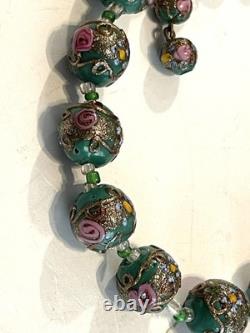 Vintage 50'S VENETIAN MURANO MORETTI MILLEFIORI GLASS BEAD BEADED NECKLACE 17