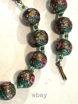 Vintage 50'S VENETIAN MURANO MORETTI MILLEFIORI GLASS BEAD BEADED NECKLACE 17