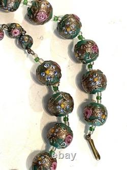 Vintage 50'S VENETIAN MURANO MORETTI MILLEFIORI GLASS BEAD BEADED NECKLACE 17