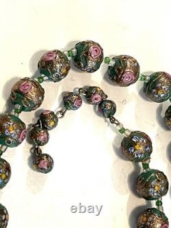 Vintage 50'S VENETIAN MURANO MORETTI MILLEFIORI GLASS BEAD BEADED NECKLACE 17