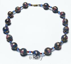 Vintage 50's Venetian Murano Blue Wedding Cake Glass Beads Necklace 18 Italy