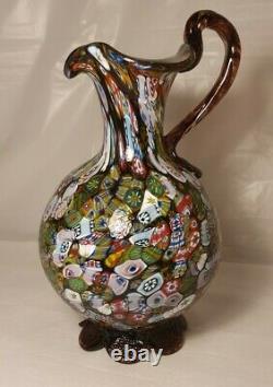 Vintage 50s Fratelli Toso Millefiori Murano Glass Jug Pitcher Vase Multicoloured